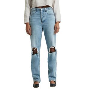 PacSun 100% Cotton Dad Jeans Distressed Factory Ripped Light Wash Denim 25